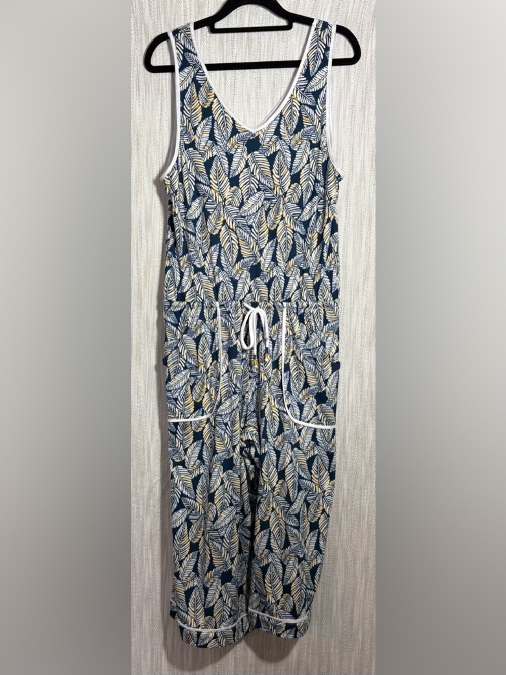 CUDDL DUDS NEW Cool & Airy Jumpsuit w/ Front Tie in Teal Leaves
